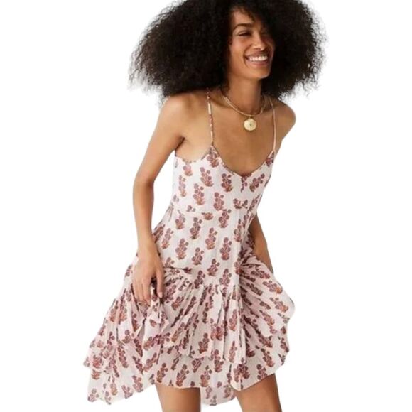 J Crew Soft Gauze Cotton Tiered Beach Pink Floral Ruffled Crinkle Dress sz S NWT - Picture 1 of 13